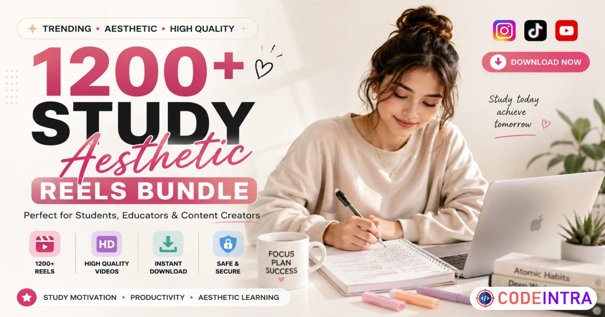 Product featured image 1200+ Study Aesthetic Reels Bundle | Viral Study, Motivation - Codeintra