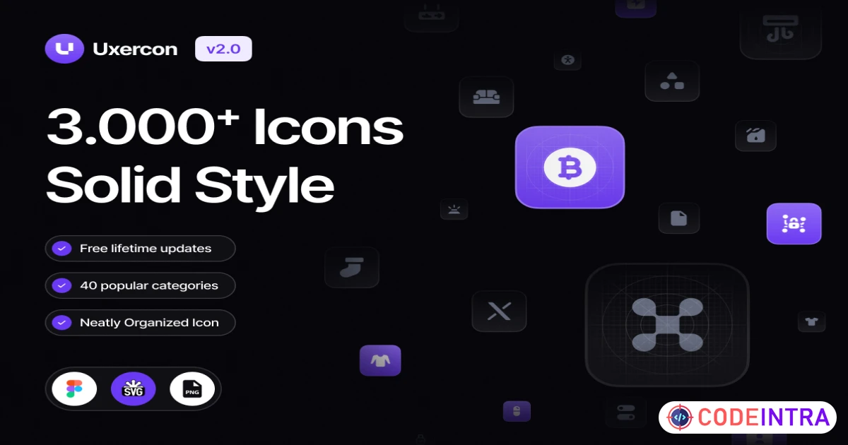 Product featured image 3000+ Solid Icon Styles | Uxercon Icon Library v2.0 - Icons - Codeintra