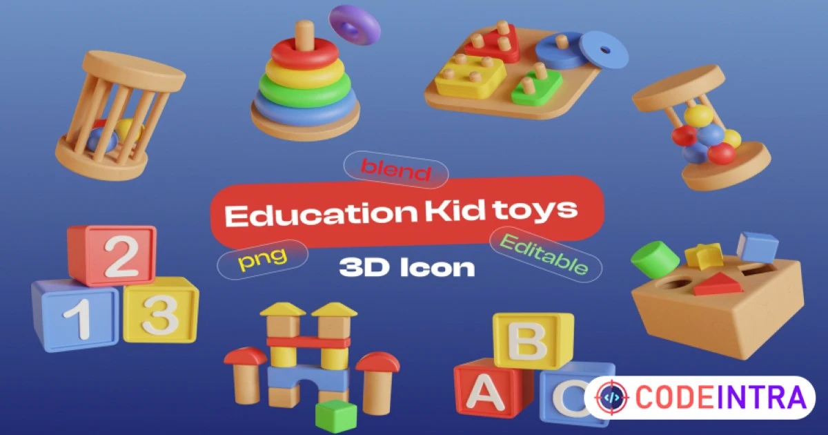 3D Education Kid Wooden Toys Blender Object - Codeintra
