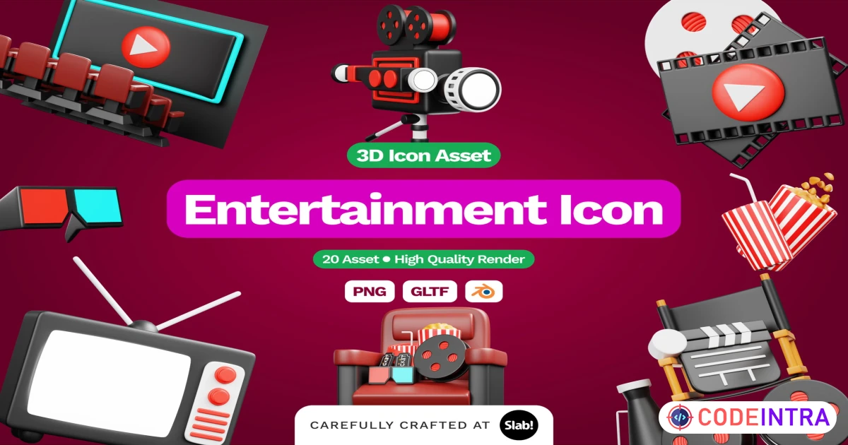 3D Entertainment Icon PNG - OBJ - GLB - FBX Premium Design - Codeintra