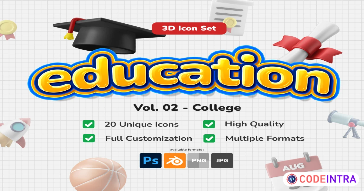 3D Icon Set - Education College Theme - Codeintra