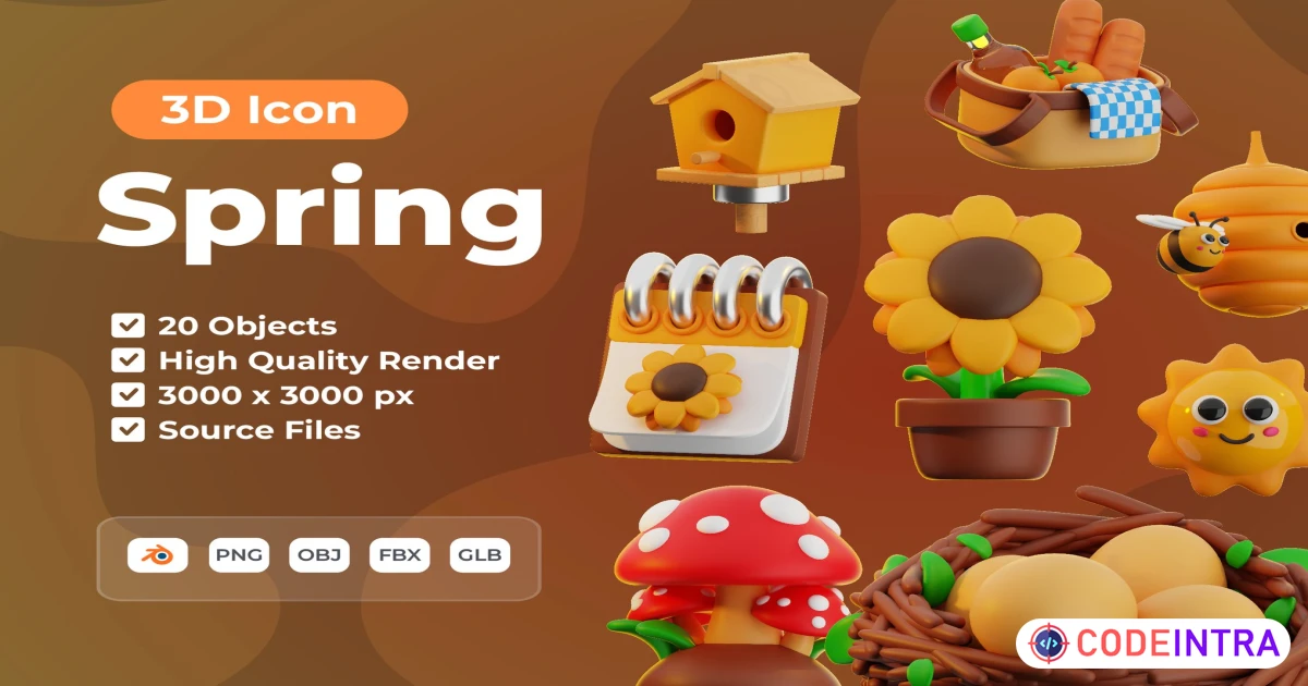 3D Icon Spring Blend File PNG OBJ FBX GLB - Codeintra