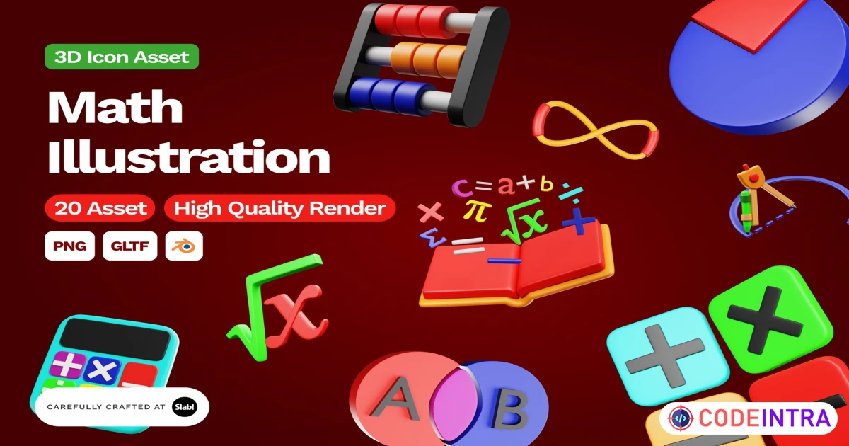 3D Math Illustration PNG - OBJ - GLB Premium Design - Codeintra