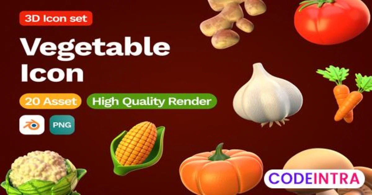 3D Vegetable Icon Set PNG, Blender & more - Codeintra