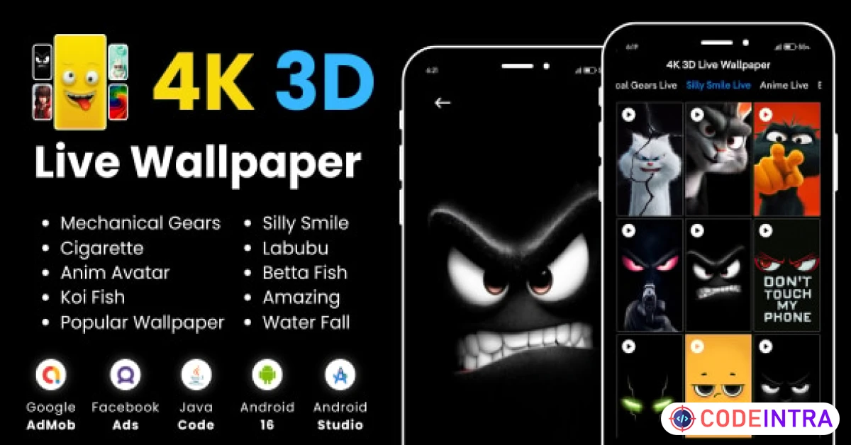 Product featured image 4K 3D Live Wallpaper with AdMob Facebook Ads Android - Codeintra