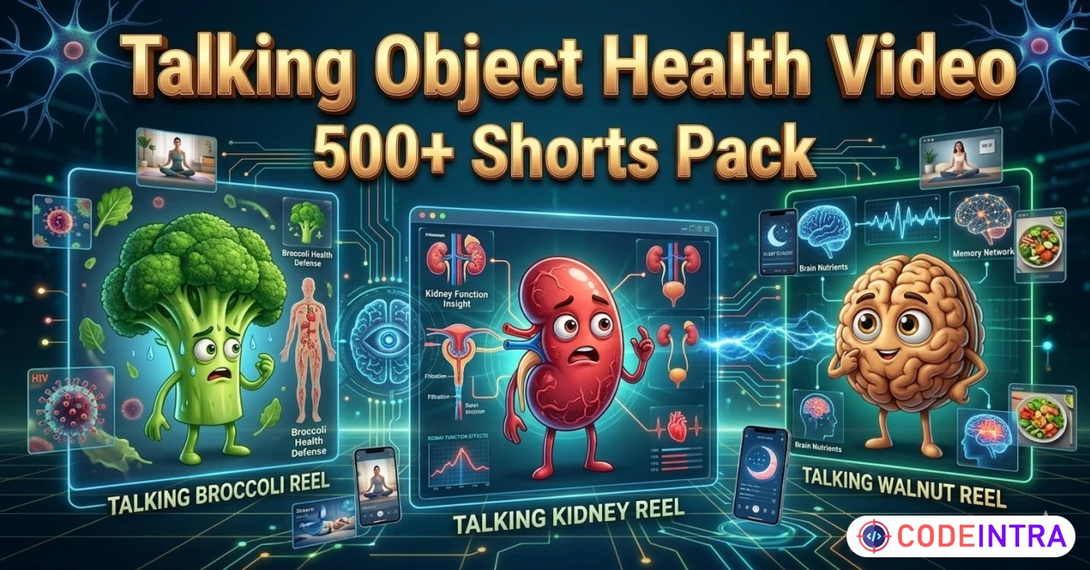 Product featured image 500+ Talking Object Health Video: Viral AI Shorts Pack 🍎 - Codeintra
