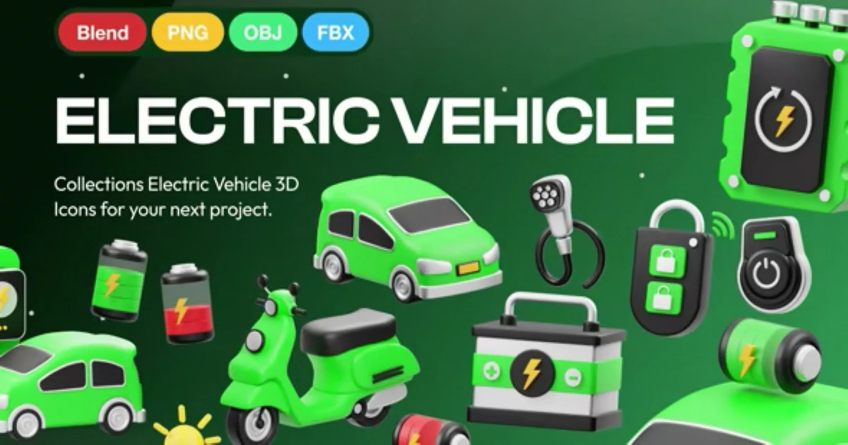 Electric Vehicle 3D High Quality Icon - Blend & PNG - Codeintra