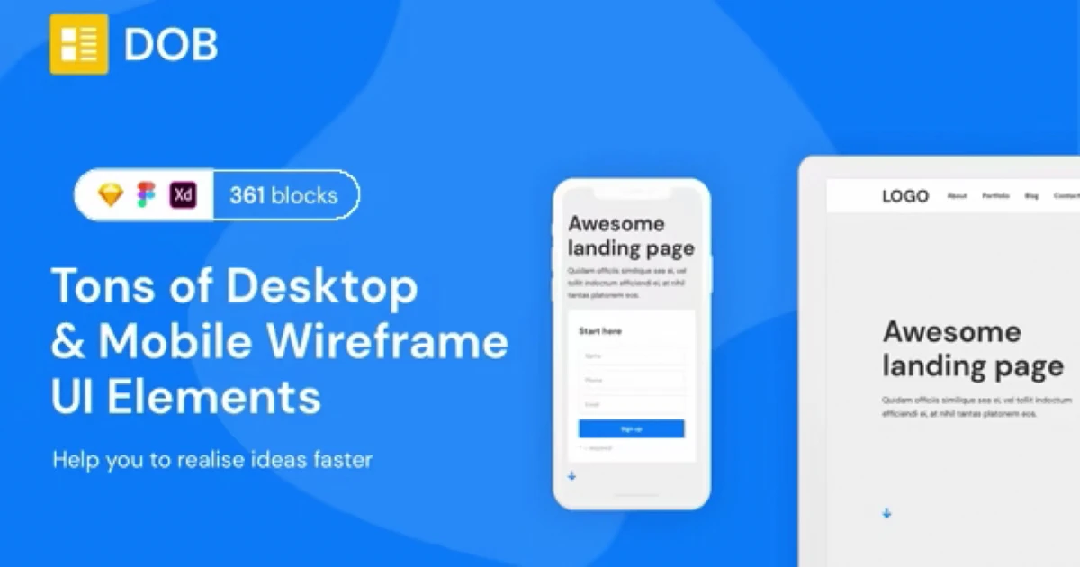 DOB – Desktop & Mobile Wireframe UI Kit - Figma, Adobe - Codeintra