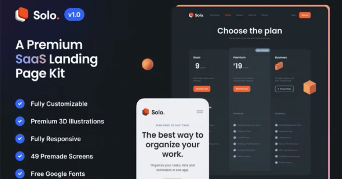 Solo: SaaS landing page kit - Responsive HTML Template - Codeintra