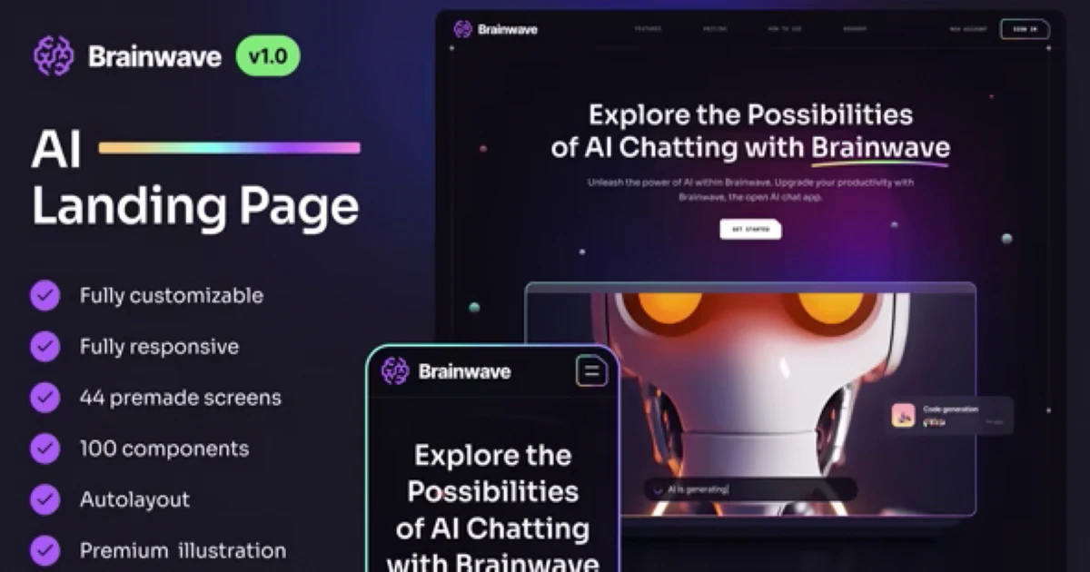 Brainwave - AI Landing Page Kit React Modern Template - Codeintra