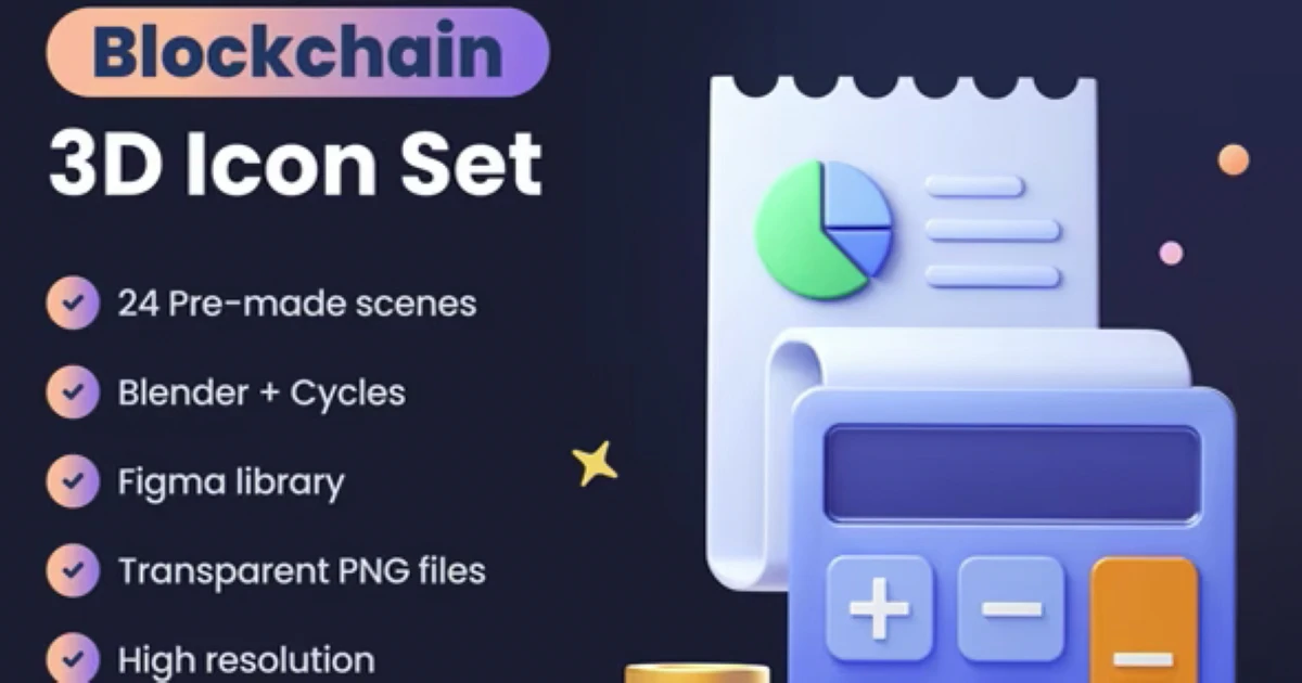 Blockchain HD 3D Icon Set - Blender + Figma + PNG - Codeintra