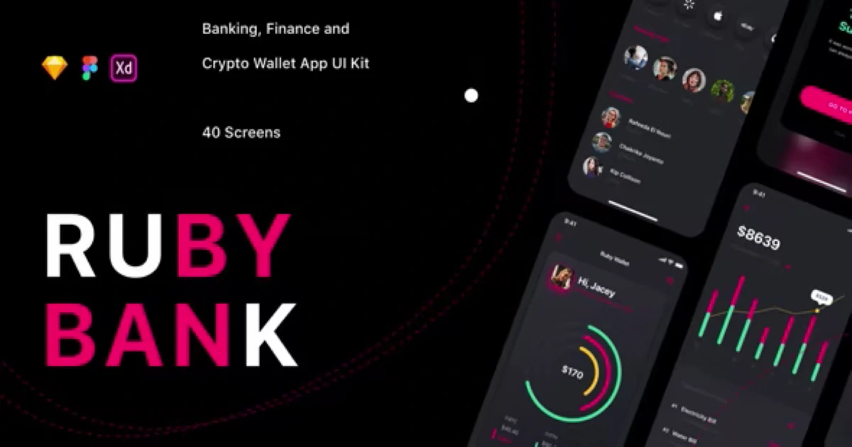 Ruby - Banking App UI Kit - Sketch - Adobe XD - Figma - Codeintra