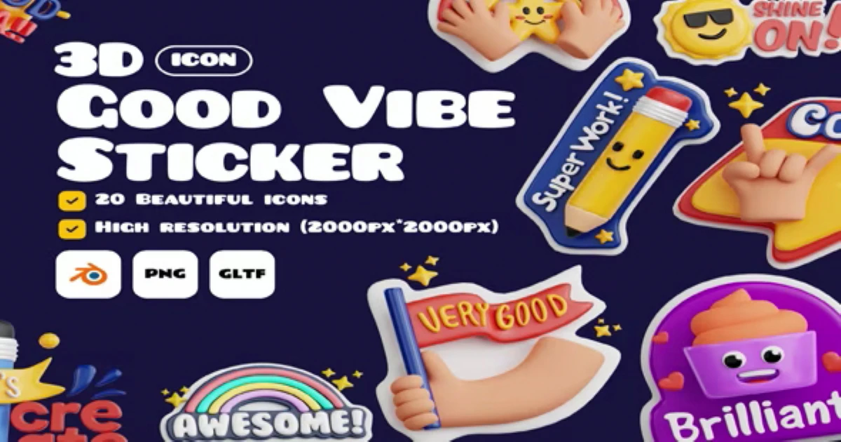 Good Vibe Stickers 3D Icon Set PNG Free Download - Codeintra