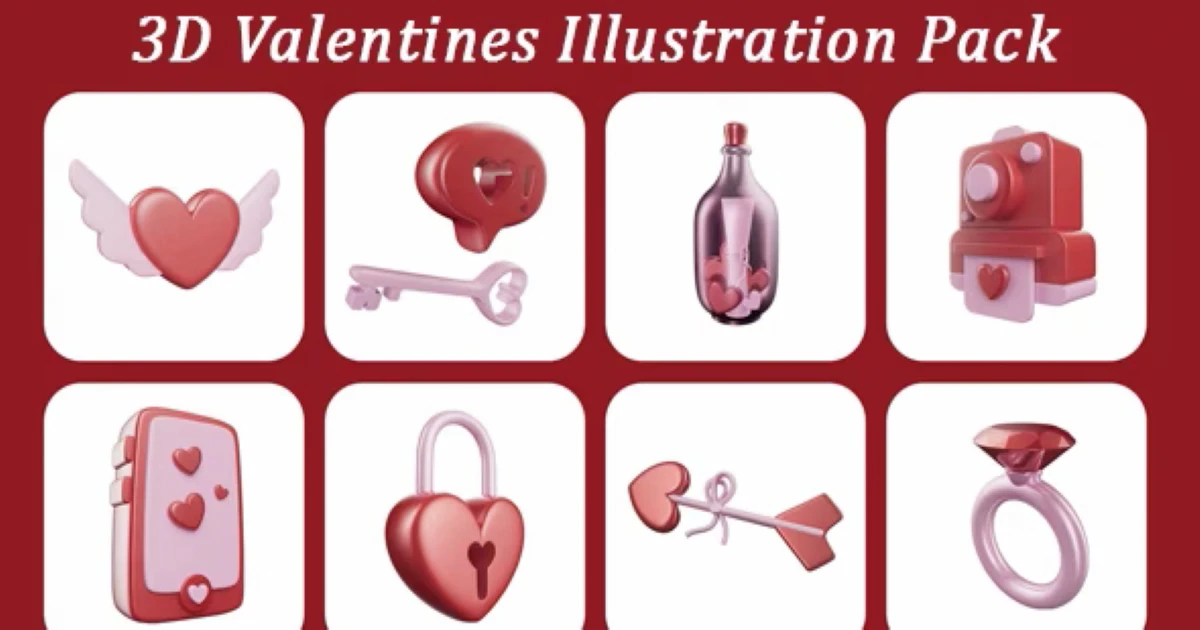 Premium 3D Valentines Icons Illustration Pack HD PNG - Codeintra