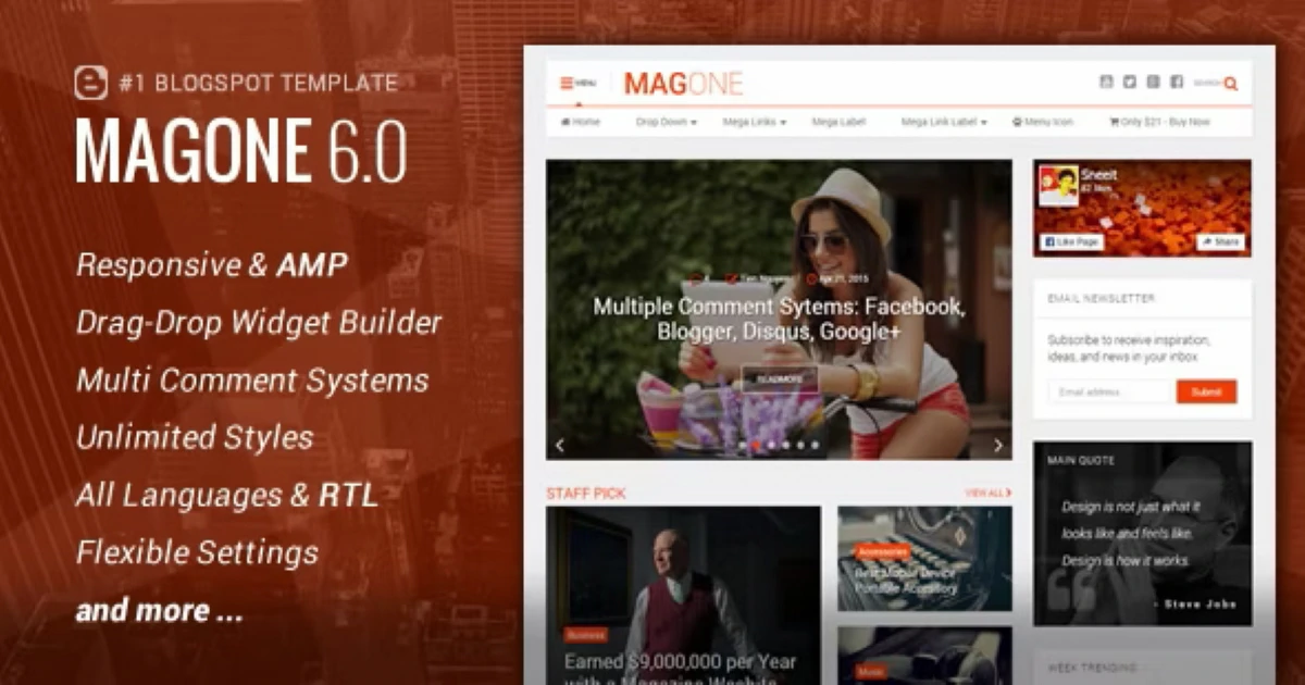 MagOne - Responsive News & Magazine Blogger Template - Codeintra