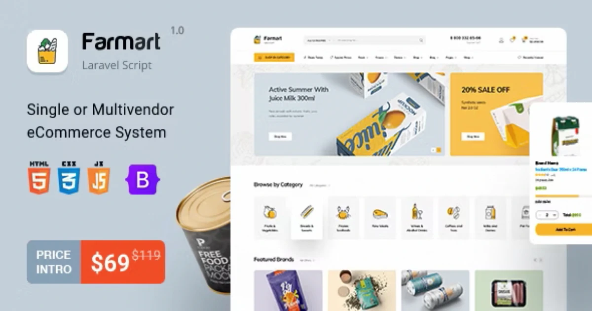 Product featured image Farmart - Single or Multivendor Laravel eCommerce - Codeintra