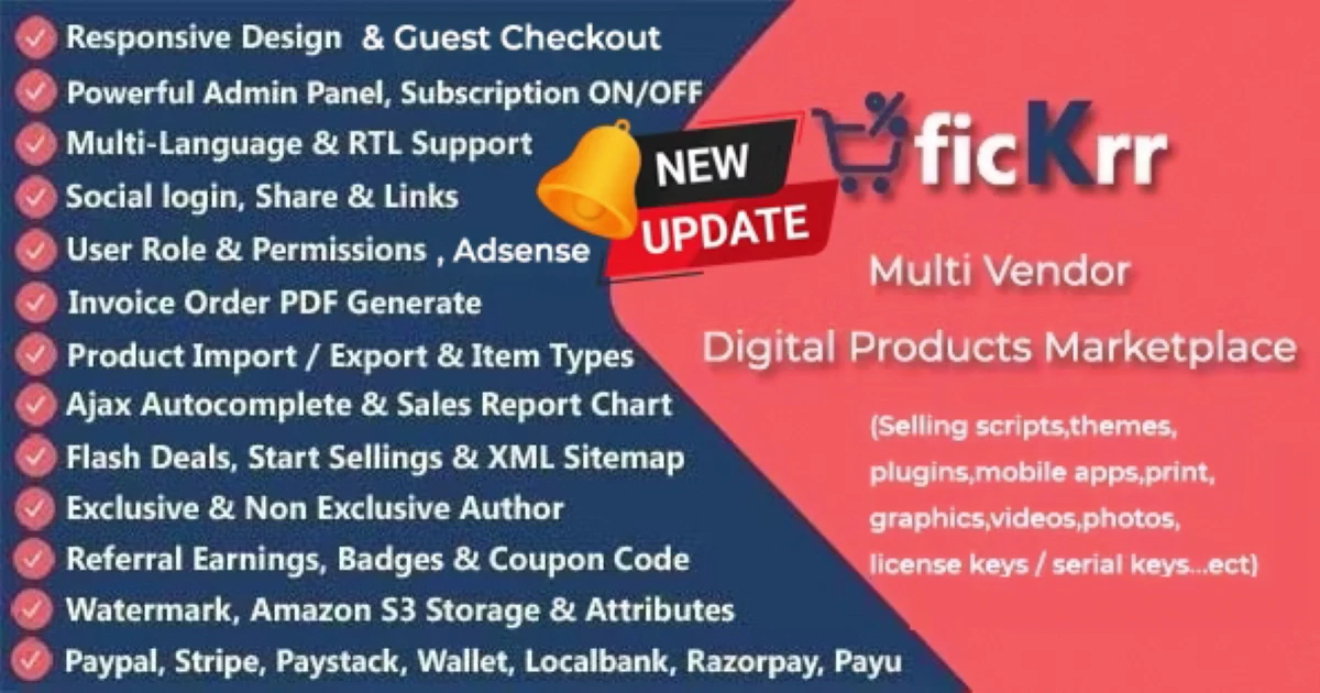 ficKrr - Multivendor Digital Marketplace With Subscript - Codeintra