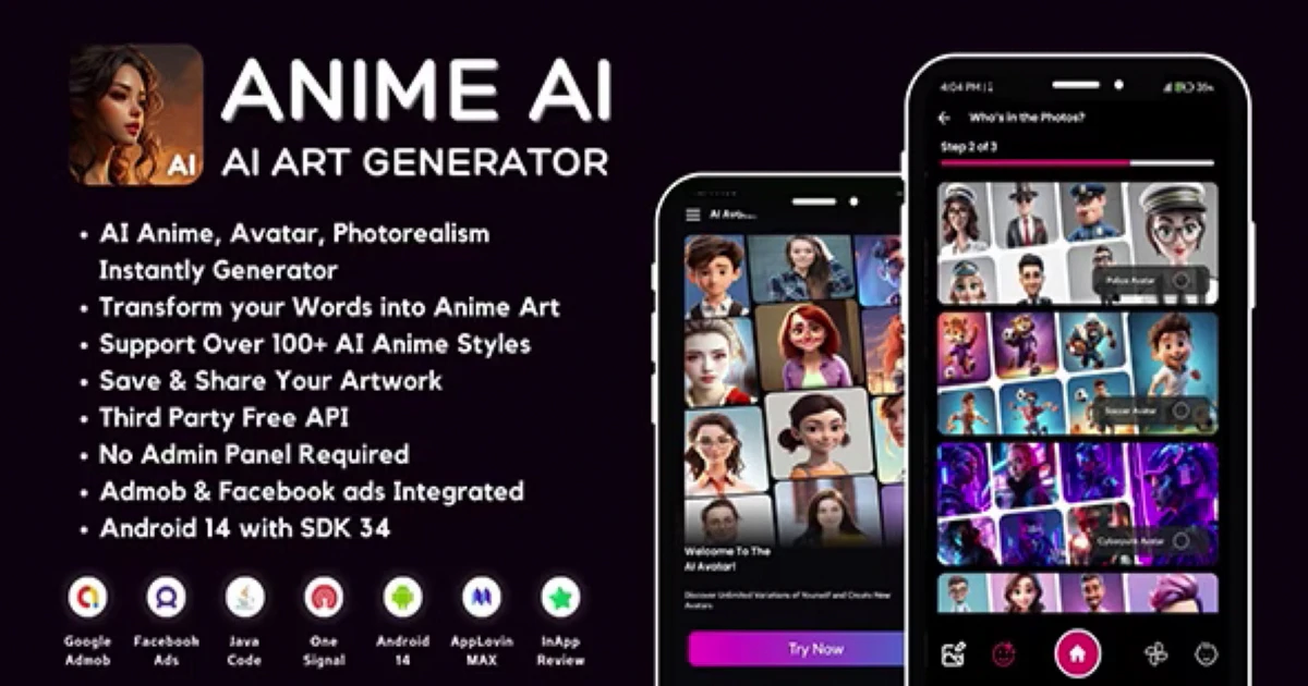 Anime AI Art Generator with AdMob Ads Android Premium - Codeintra
