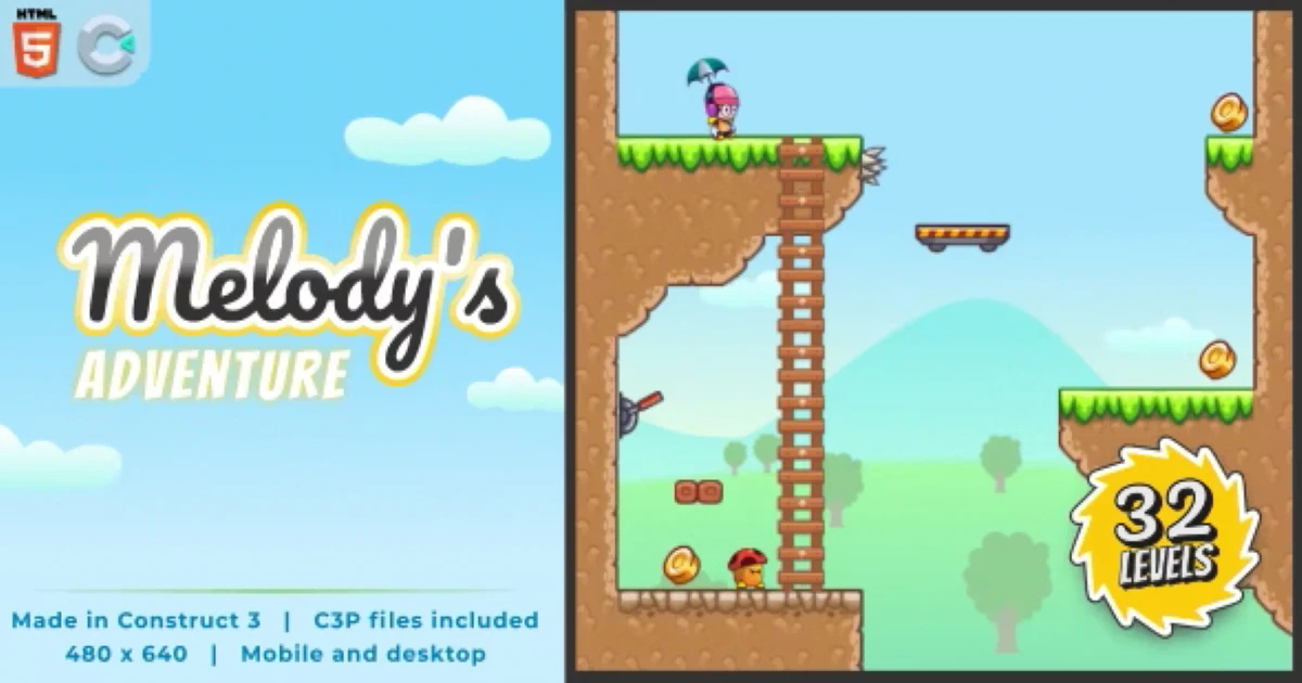 Melody's Adventure - HTML5 Platform game Premium GPL - Codeintra