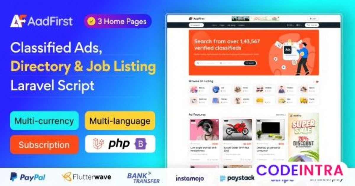 Aadfirst - Classified Ads, Directory & Job Listing - Codeintra