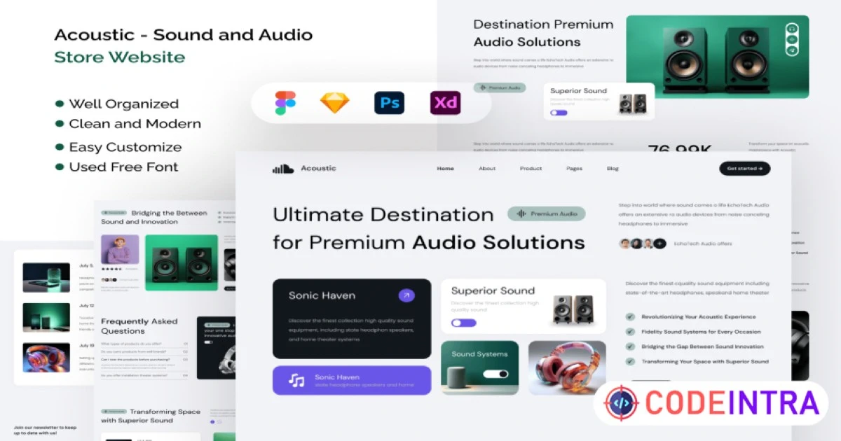 Acoustic - Sound and Audio Store Website in Figma & more - Codeintra