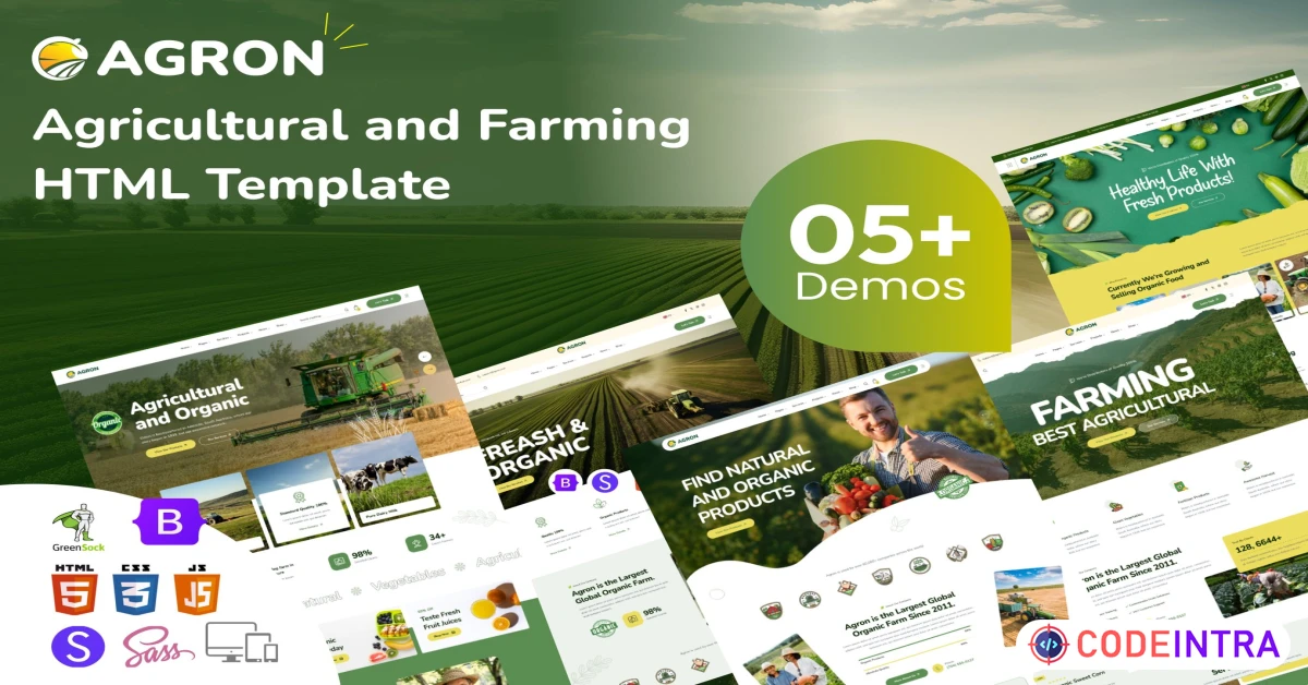Product featured image Agron - Agriculture & Organic Farm HTML Template - Codeintra