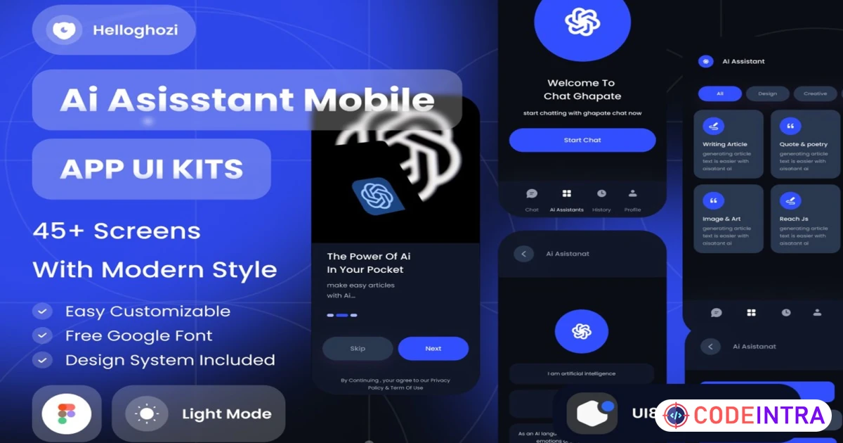 Ai Assistant Chatbot Mobile Apps UI Kit - Figma Resources - Codeintra