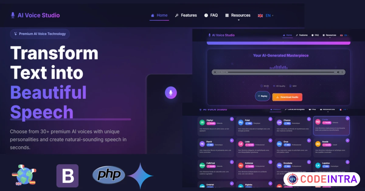 Product featured image AI Voice Studio Pro - AI Text to speech PHP Tool - Codeintra