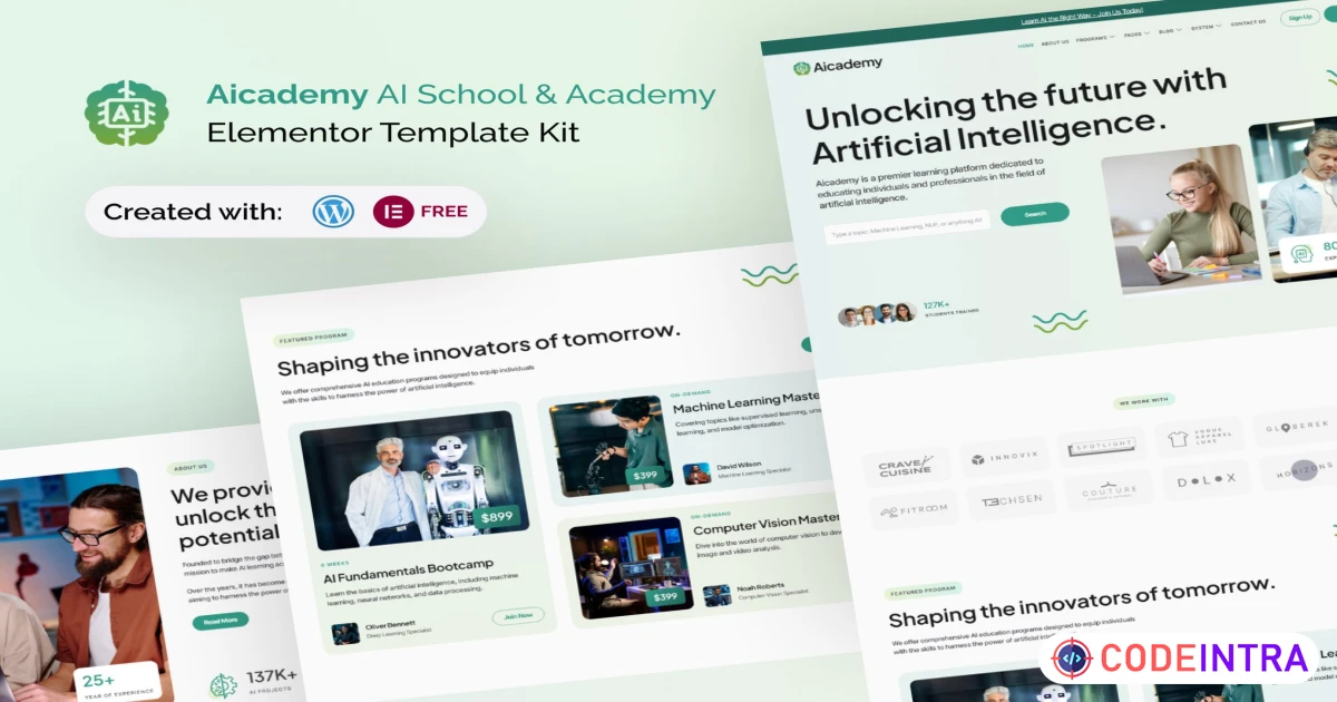 Aicademy - AI School & Academy Elementor Template Kit - Codeintra