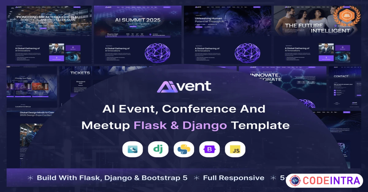 Product featured image Aivent - AI Event, Conference Flask Template - Codeintra