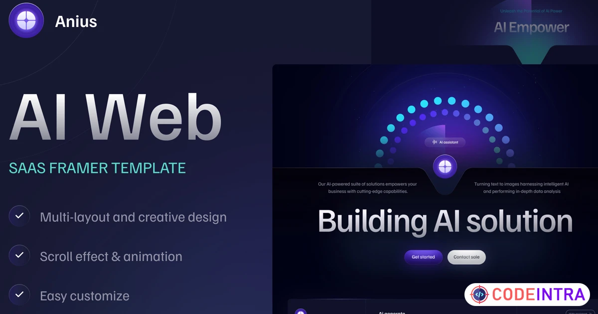 Anius - SaaS, Startup, AI Website Template - Codeintra