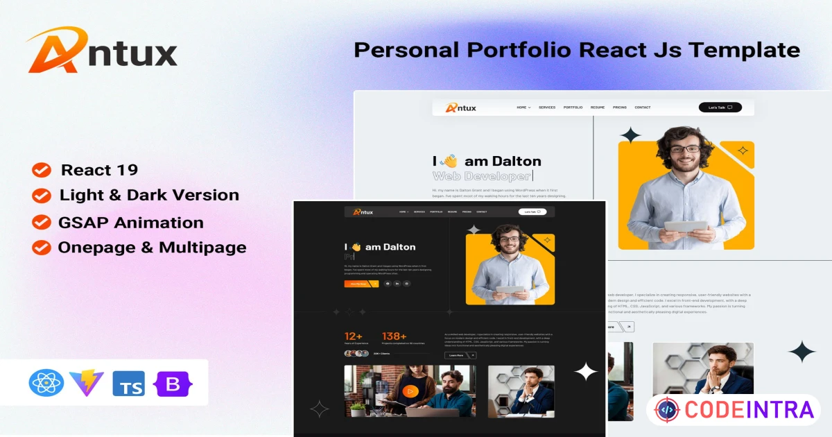Antux - Personal Portfolio React Js Template - Codeintra