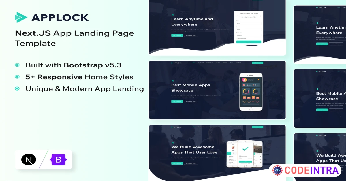 Product featured image Applock - Next.JS 15 App Landing Page Template - Codeintra