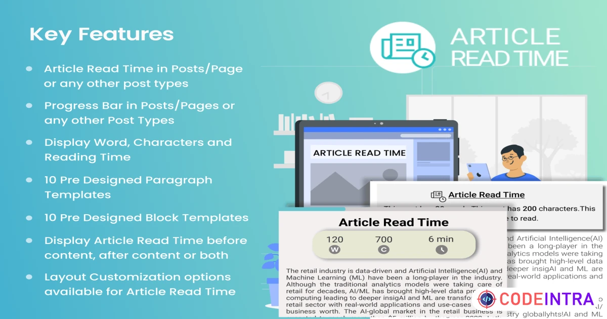 Article Read Time & Progress Bar WordPress plugin - Codeintra