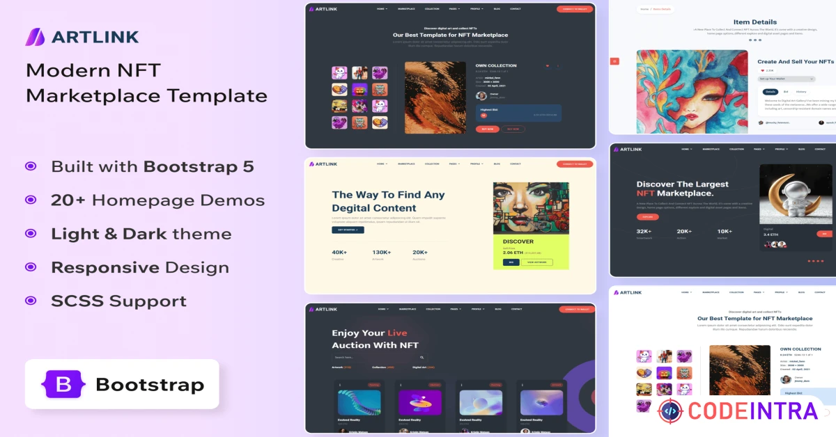 Product featured image Artlink - AI NFT Marketplace Template - Codeintra