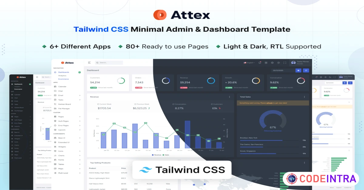 Product featured image Attex - Tailwind CSS Admin & Dashboard Template - Codeintra