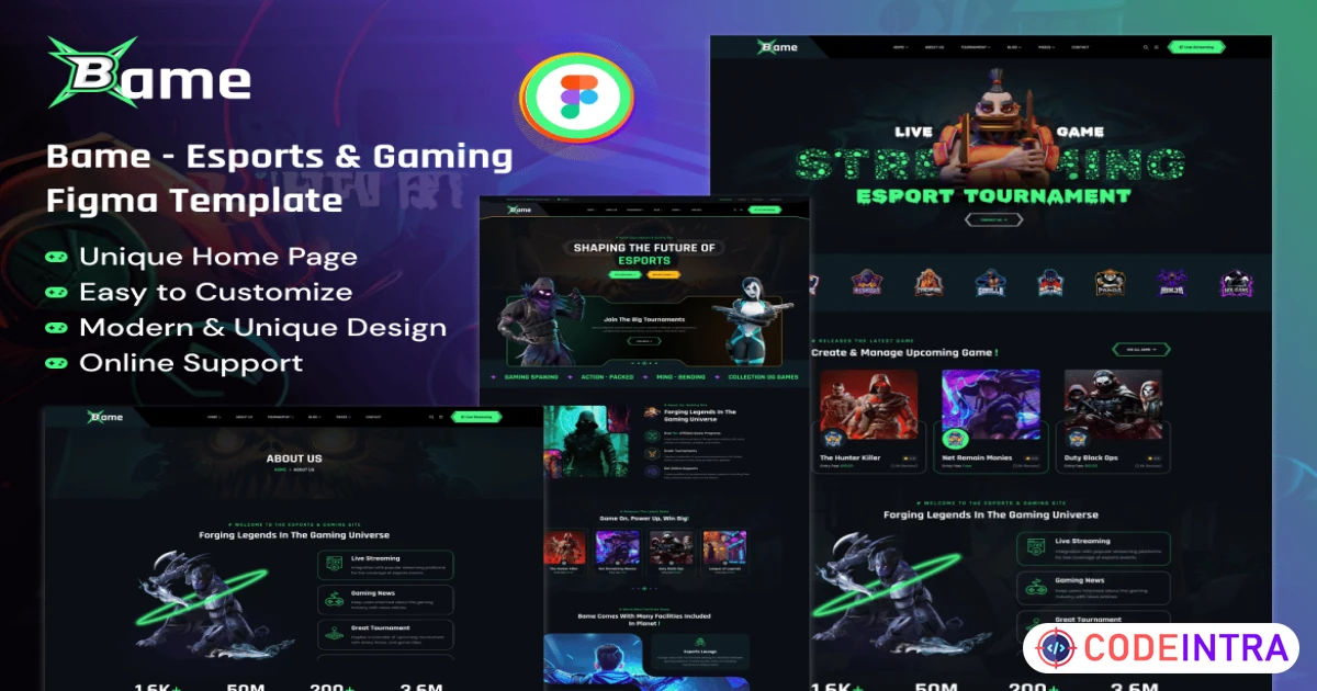 Bame - eSports and Gaming Figma Template - Codeintra