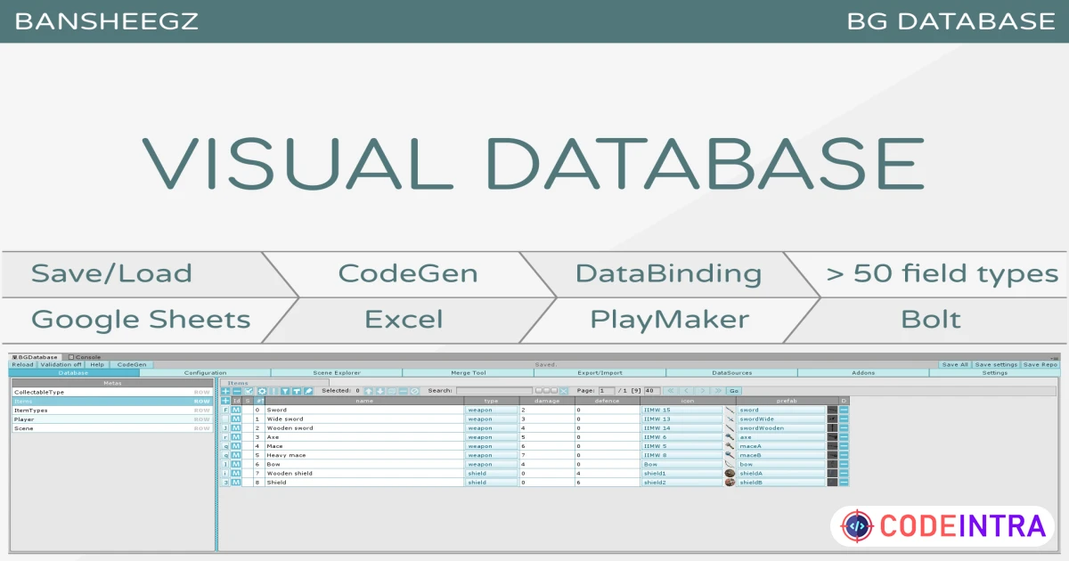 BG Database | Data editor with Google Sheets and Excel syncing | Integration | Unity Assets - Codeintra