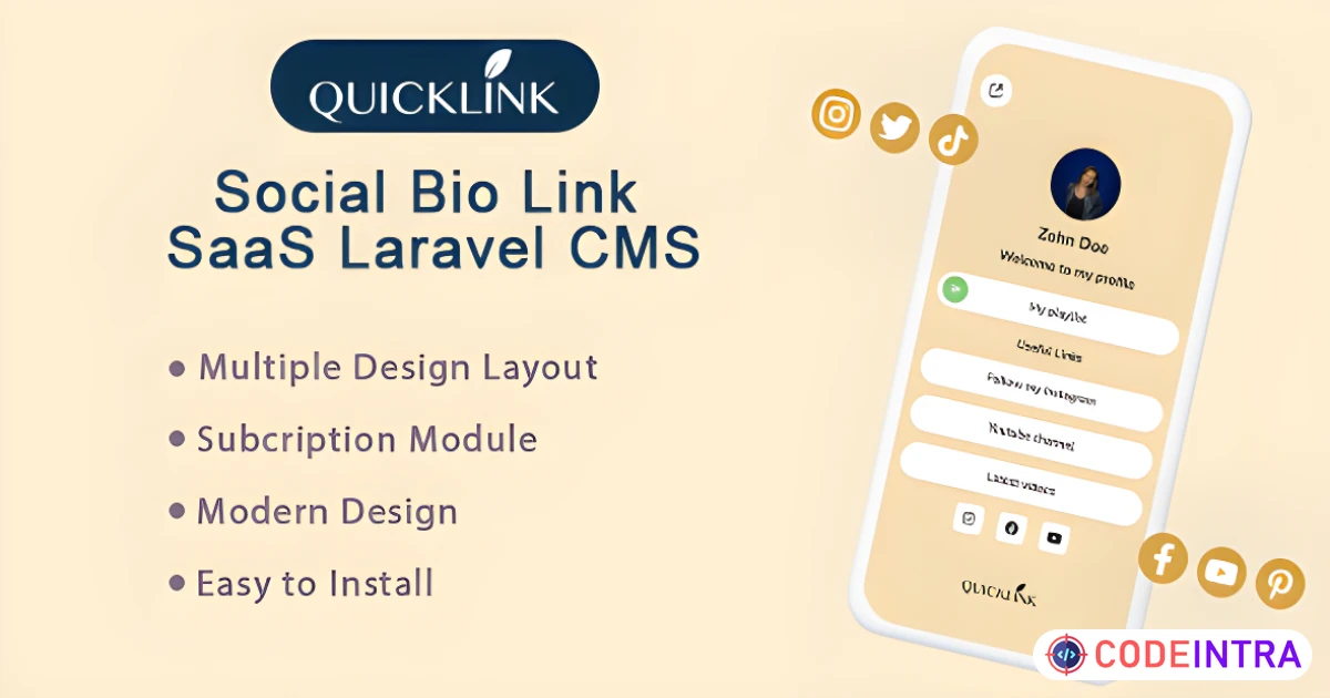 Bio Link SaaS for Creators, Influencers and Businesses - QuickBioLink (SAAS) - Codeintra