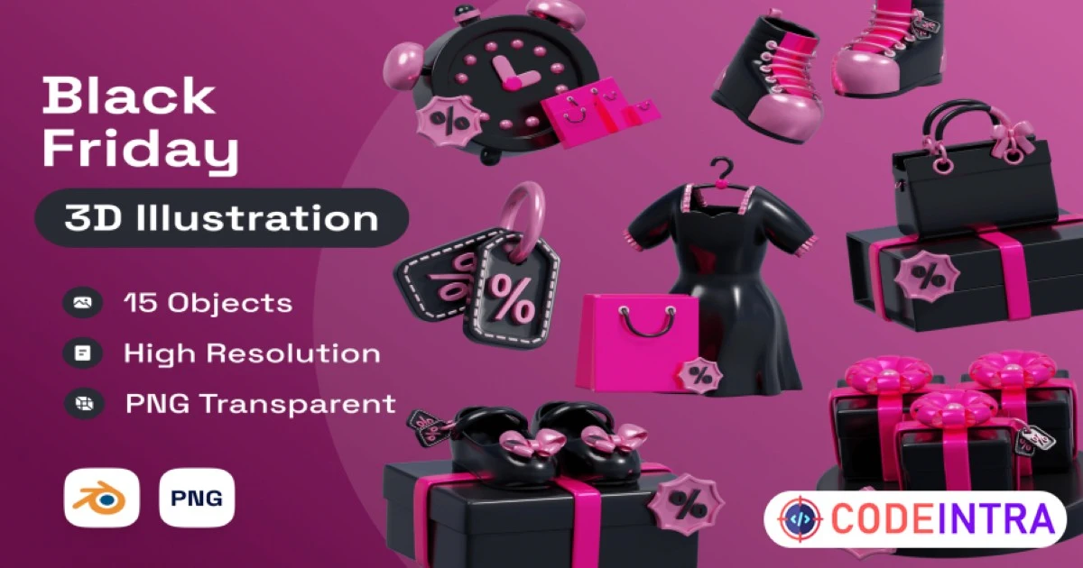 Black Friday - 3D Illustration HD PNG Icons Set - Codeintra