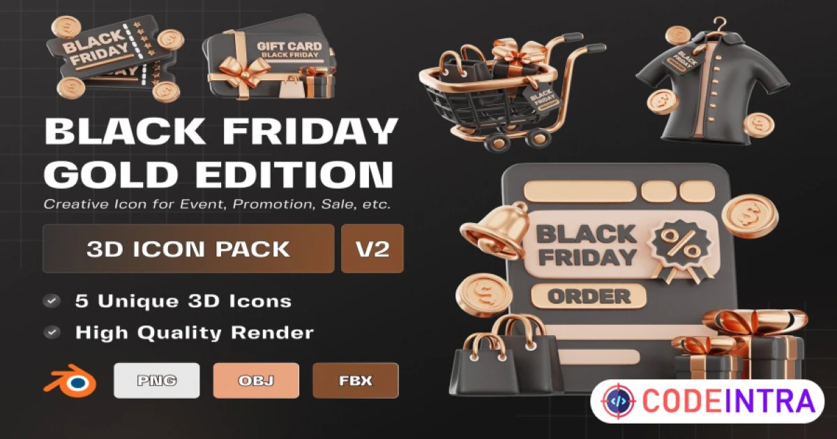 Black Friday Gold Edition 3D Illustration Pack V2 - Codeintra