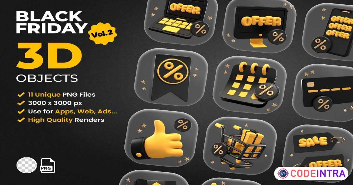 Black Friday isolated 3D objects set Vol.2 - Codeintra