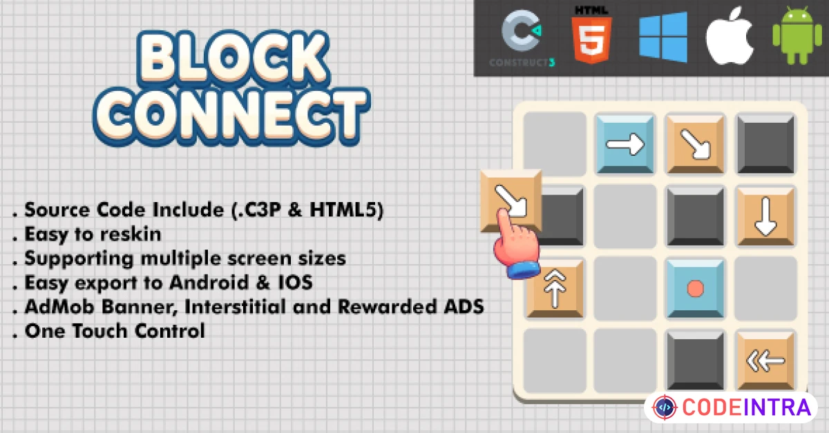Product featured image Block Connect Puzzle - HTML5 Game (Construct 3) - Codeintra