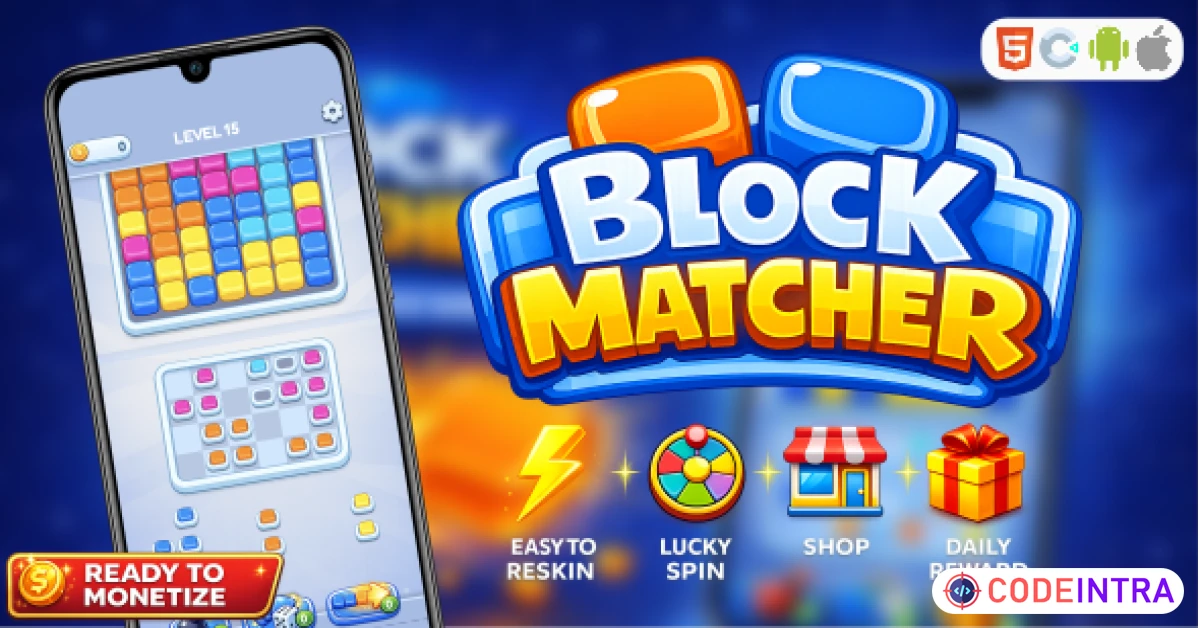 Product featured image Block Matcher – Construct 3 - HTML5 Complete Game - Codeintra