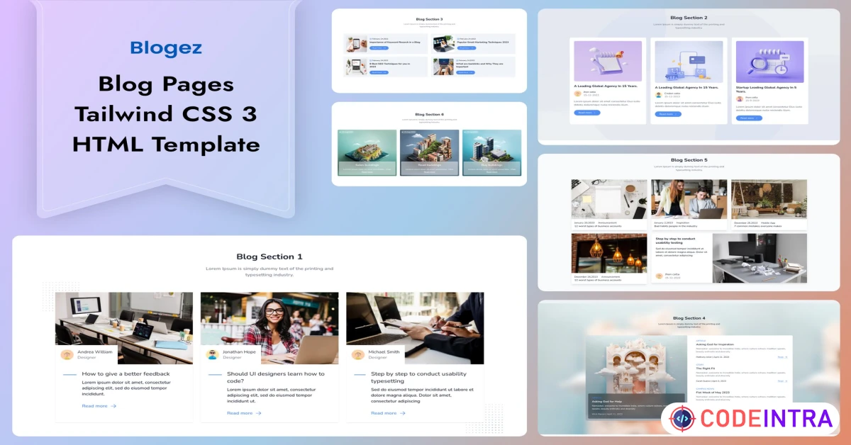 Product featured image Blogez - Blog Pages Tailwind CSS 3 HTML Template - Codeintra