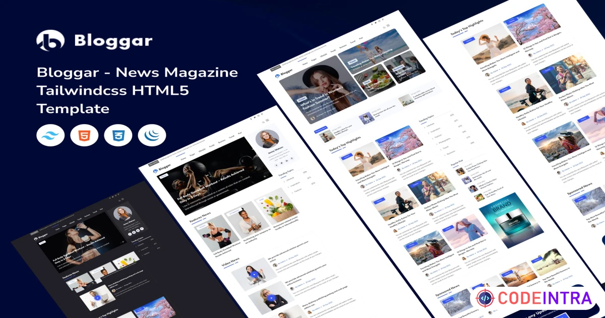 Bloggar - News Magazine Tailwindcss HTML5 Template - Codeintra