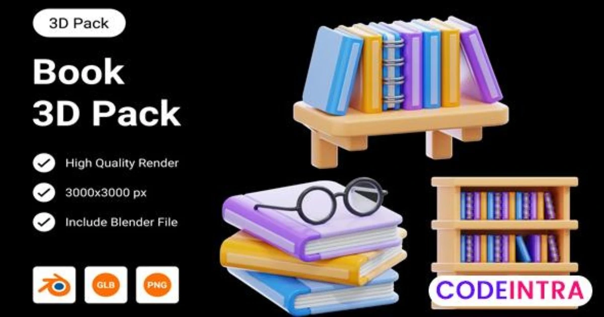 Book 3D Illustration Premium Icon Pack - Codeintra