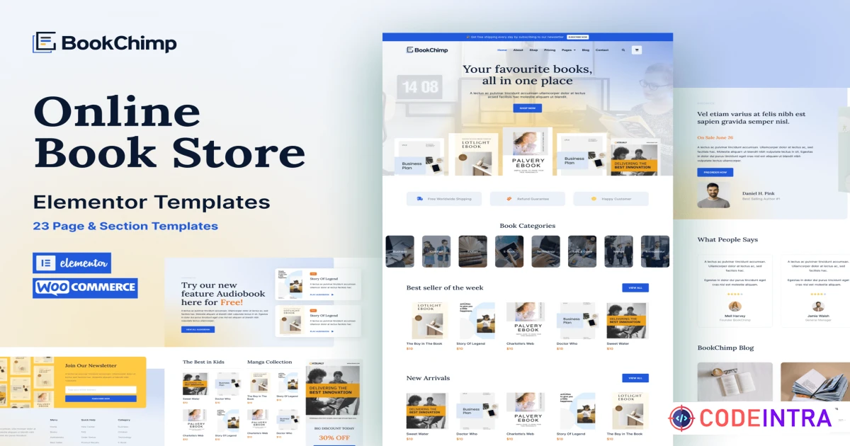 BookChimp - Online Book Store Website Elementor Template Kit - Codeintra