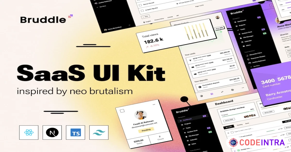 Product featured image Bruddle - Neo brutalism coded UI Kit - Coded Templates - Codeintra