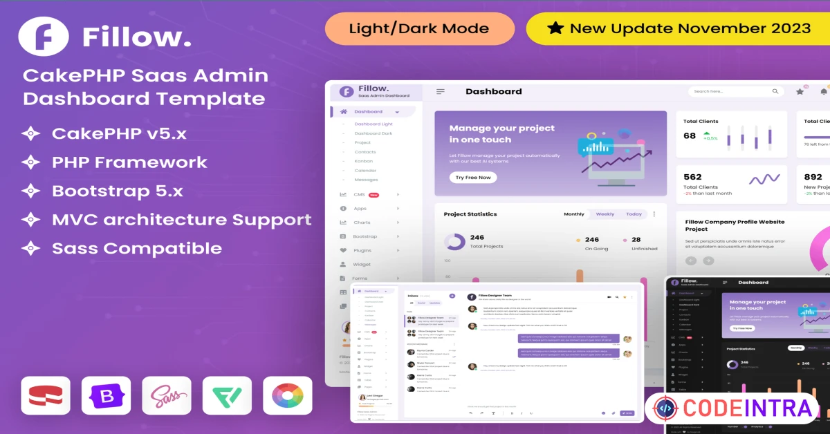 Product featured image CakePHP Saas Admin Dashboard Template - Codeintra